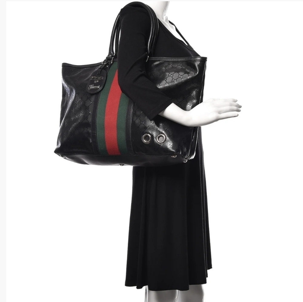 💞💞 Gucci Large GG Imprime Web 500 Tote Schwarz